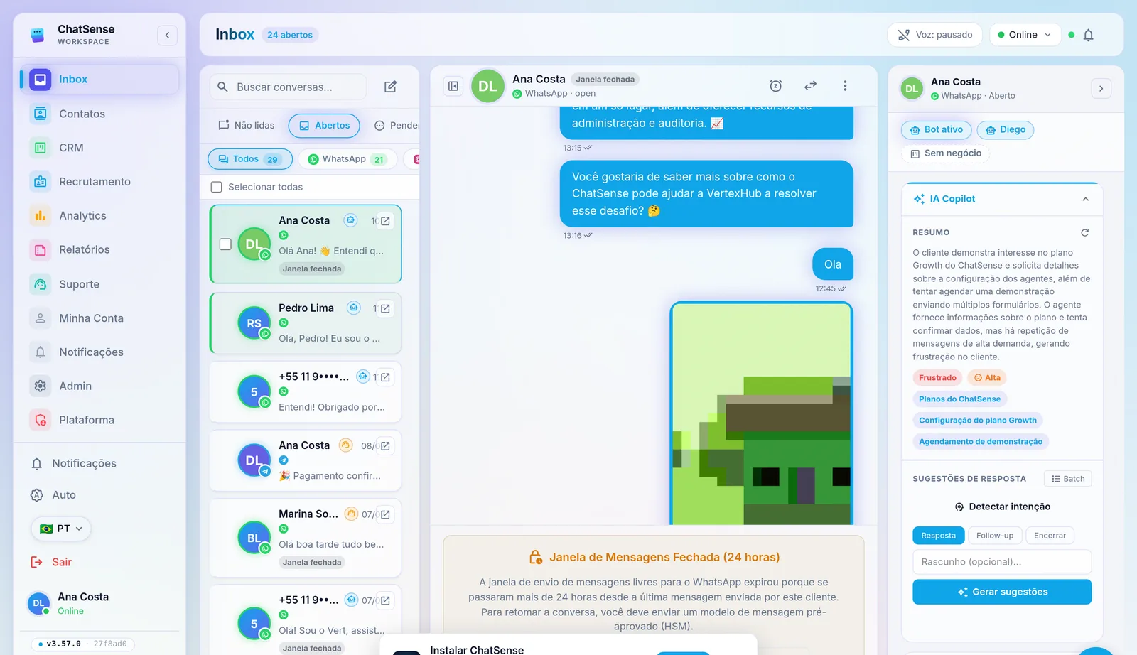 ChatSense — tela real do produto